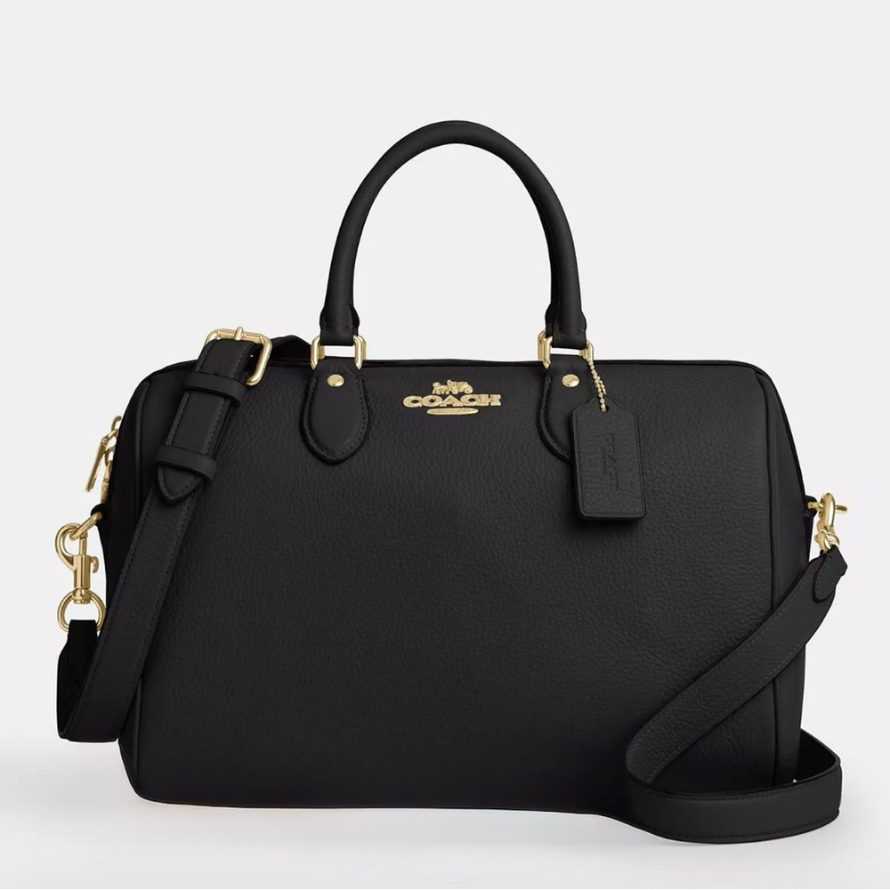 Coach Black Leather Satchel with Gold Accents